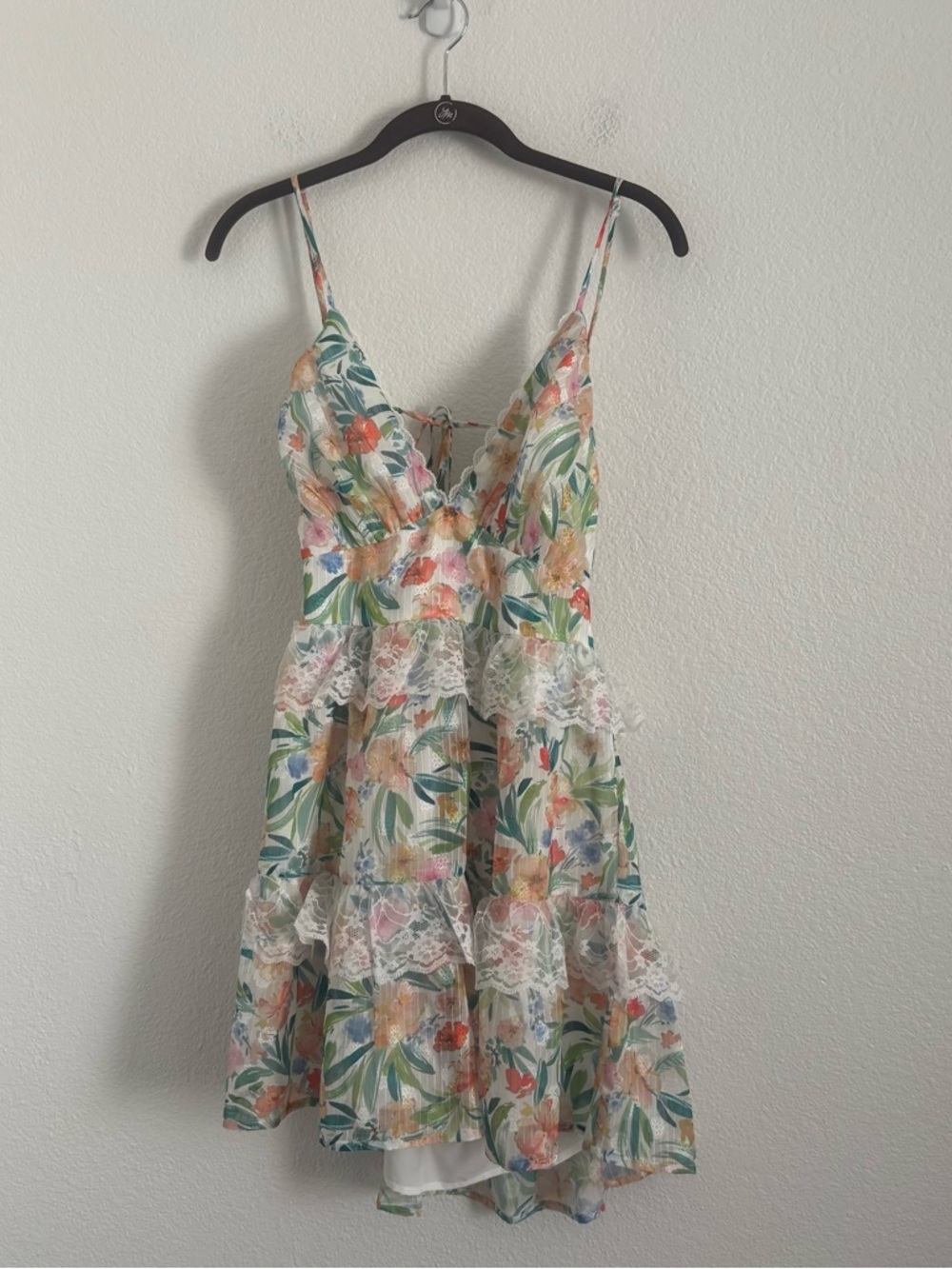 Privy Women's Size Large Multicolor Floral Lace Detail Mini Dress